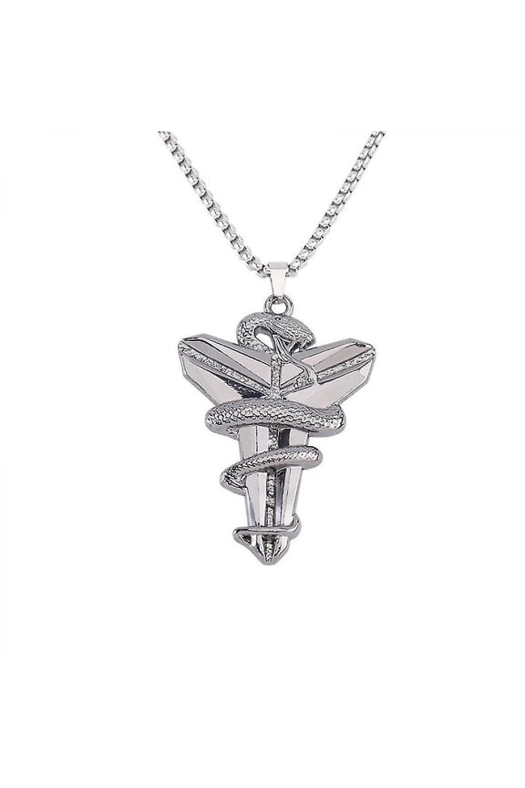 Commemorative Kobe Necklace Stainless Steel Basketball Star Souvenir Fashion Necklace, Black Mamba Commemorative Necklace