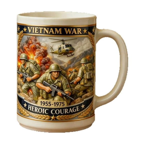 Commemorative Mug - Vietnam War Tribute with Heroic Courage Design, Ceramic Coffee Cup for Office Home, Premium Elegant Mug for Veterans, Collectors, Daily Use - 1pc