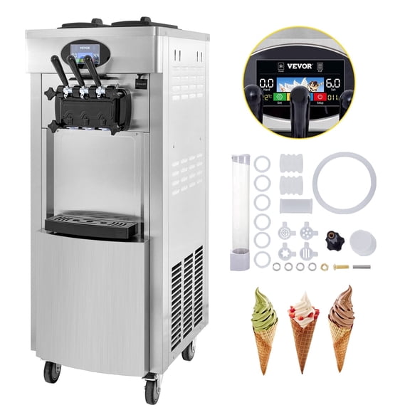 Commercial 1.6Gal Ice Cream Making Machine – 2200W, 20-28L/H Output, Dual Hopper & LED Control
