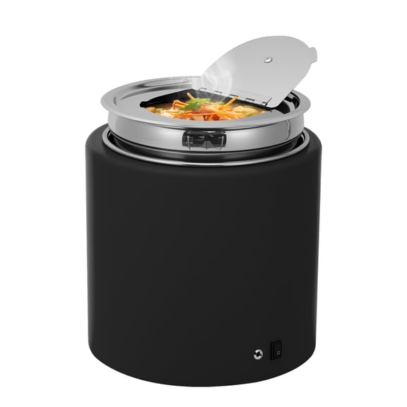 Commercial 11.6 QT Electric Soup Warmer, 300W Stainless Steel Food Warmer Pot for Soup, Stew, Congee & Milk, Ideal for Restaurant & Kitchen Use - Black