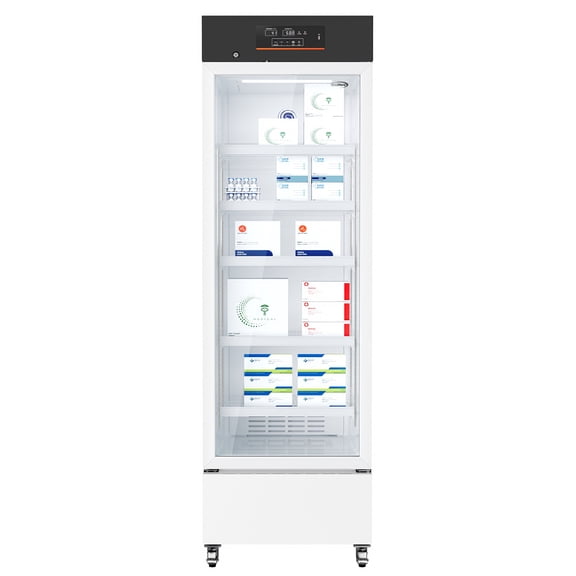 Commercial 11 cu. ft. Medical Pharmacy Refrigerator with Emergency Backup Battery and Alarm in White, UL Listed (KM-PHR-11C)