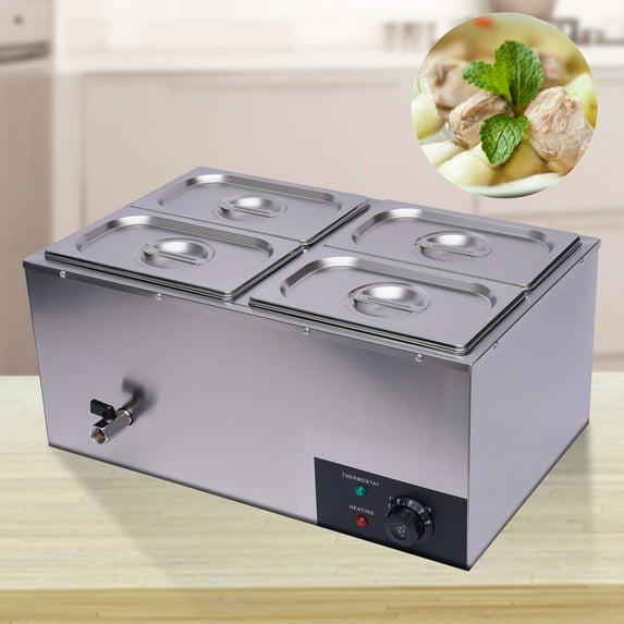 Commercial 16L Food Warmer 4-Pan Buffet Food Warmer Stainless Steel 30-85℃ Food Warmer