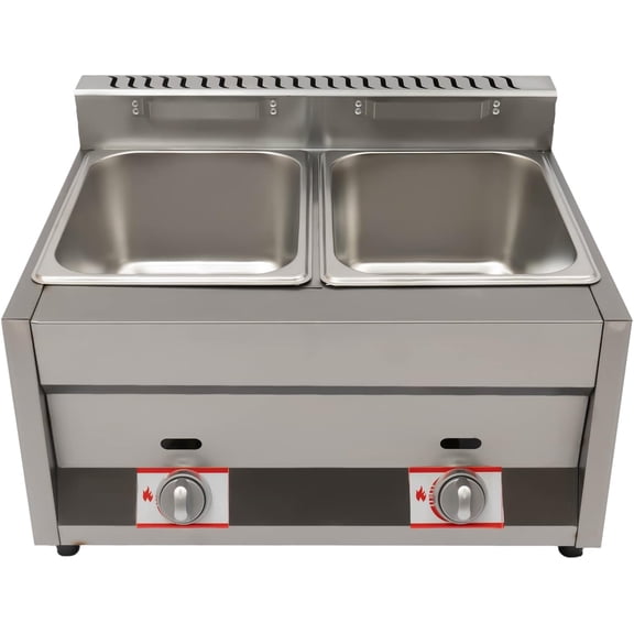 Commercial 2-Pan Gas Fryer, 2x6L Food Warmer Buffet Countertop Steam Table Steamers Professional Countertop Stainless Steel Warmer Gas Deep Fryer for Catering and Restaurants