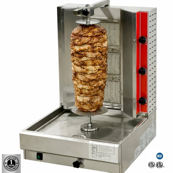 Commercial 28,500 BTU Vertical Rotisserie Shawarma Broiler, Gas/Propane Doner Kebab Machine, Stainless Steel, 21"x23"x30"