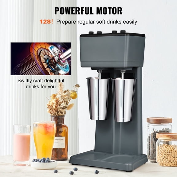 Commercial 2x375W Electric Milkshake Maker Machine, Double Head Shake Mixer Blender with 3 Speeds & 2 Stainless Steel Cups (2x820ml) for Home, Restaurant, Bar Use