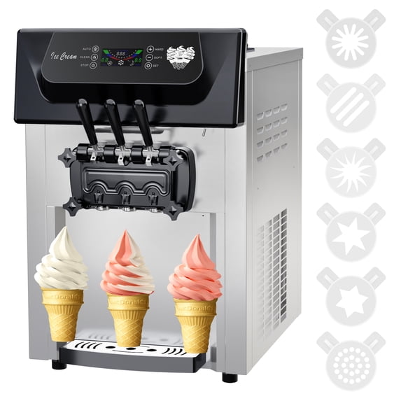 Commercial 3-Flavor Soft Serve Ice Cream Machine 2200W, 5.3-7.4 Gal/Hr LCD Touch Screen Auto Cleaning for Home, Snack Bars & Restaurants – No Pre-Chill Needed