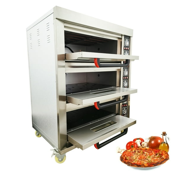 Commercial 3-Layer Pizza Oven Electric Bread Snack Making Machine with 6 Baking Sheets 220V 19.8KW