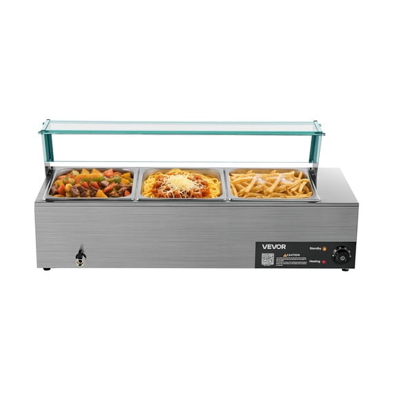 Commercial 3-Pan Electric Steam Food Warmer, 1500W Stainless Steel Bain Marie with Glass Lids & Ladles, for Buffet Catering Restaurant Party