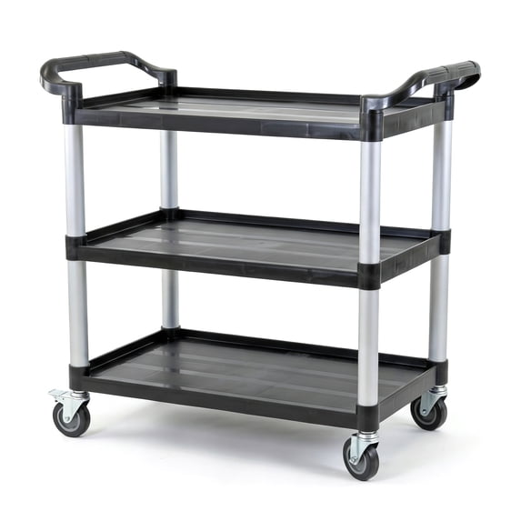 Heavy-Duty 3 Tier Utility Push Cart with Wheels | Multipurpose Rolling Storage Trolley | Capacity 400 lbs. | Black