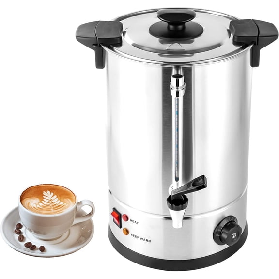 Commercial 304 Stainless Steel Coffee Urn, Large Capacity Coffee Maker with Plastic Filter Coffee Dispenser Double-Layer Barrel Wall Keep Heat Beverage Dispenser (12L, 1KW)