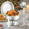 thumbnail image 1 of 5 Qt Buffet Chafing Dish Set with Full Pan - Silver Stainless Steel Round Serving Dish, 1 of 11