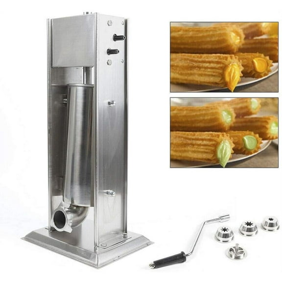 Commercial 5L/11lbs Stainless Steel Churros Maker,Manual Spanish Churrera Churro Maker Machine with 4pcs Nozzles