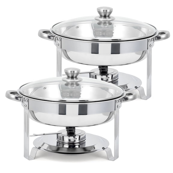 Commercial 5QT Round Chafing Dish Set of 2, Stainless Steel Chafing Dish Buffet Set with Glass Lids and Food & Water Pan, Chafers and Buffet Warmer Sets for Weddings Parties