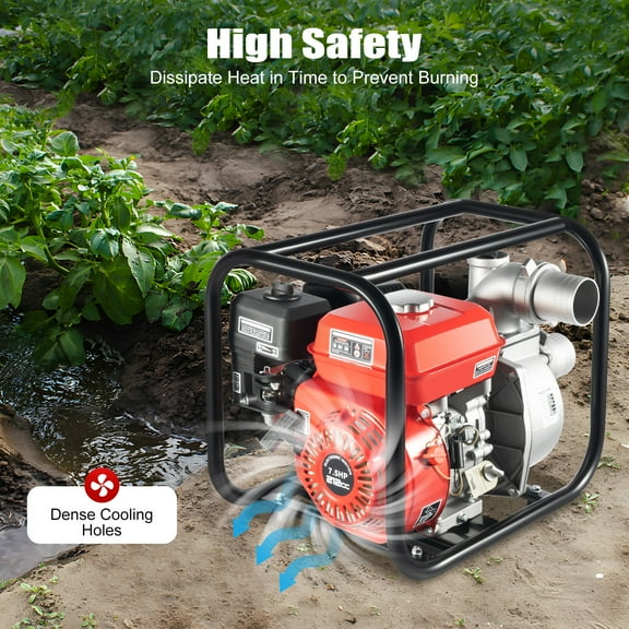 Commercial 7.5HP Water Transfer Pump - 35m/h Flow 26ft Suction, 4-Stroke Engine for Agriculture/Drainage (0.95Gal Tank)