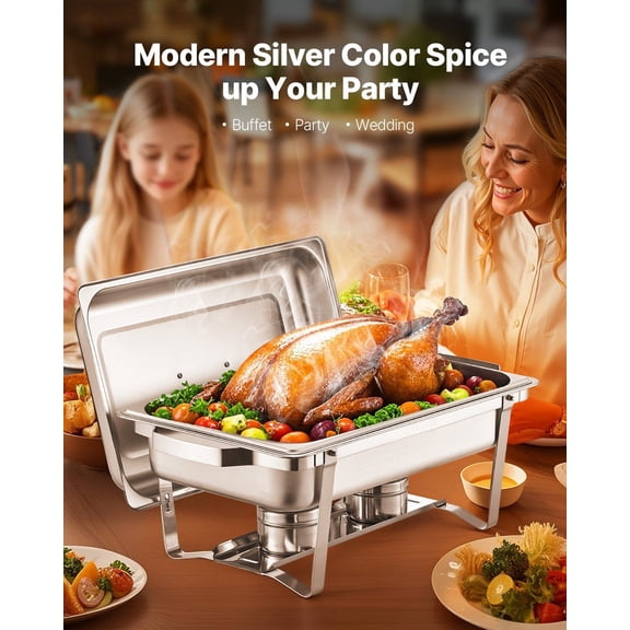 Commercial 8-Piece Qt 6 Rectangle Chafing Dish Set – Full-Size Stainless Steel Buffet Pans