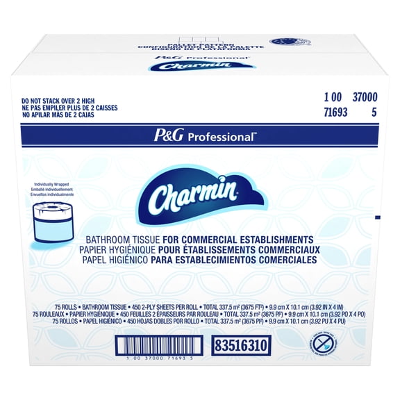 Commercial Bathroom Tissue Septic Safe, 2-Ply, White, 450 Sheets/Roll, 75/Carton