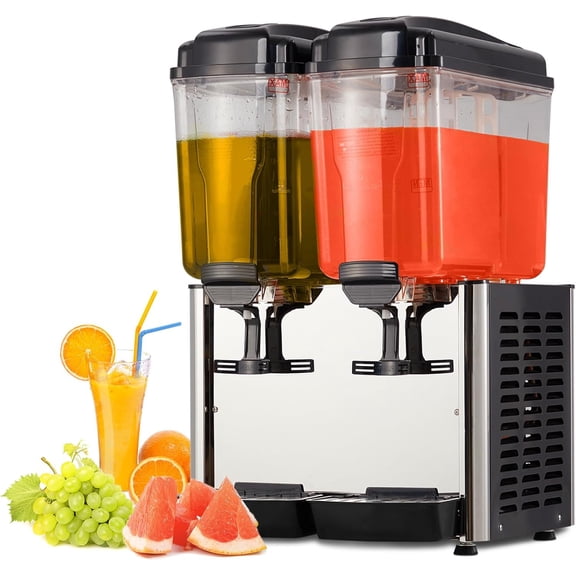 Commercial Beverage Dispenser, 2 Tanks 9.6 Gal Cold Drink Dispenser with Thermostat Controller for Ice Tea Drink Machine