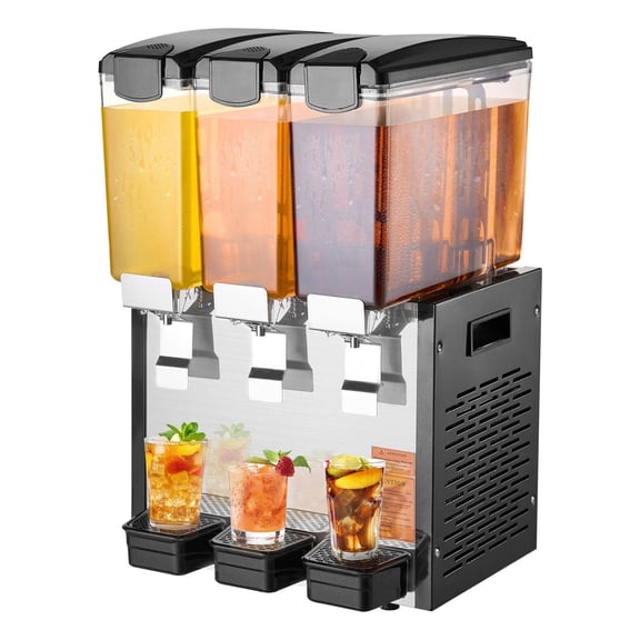 Commercial Beverage Dispenser 3 Tanks 10L Juice Machine, 440W Stainless Steel Drink Cooler 45-54F, Rotating Stirring, for Restaurant Hotel Family