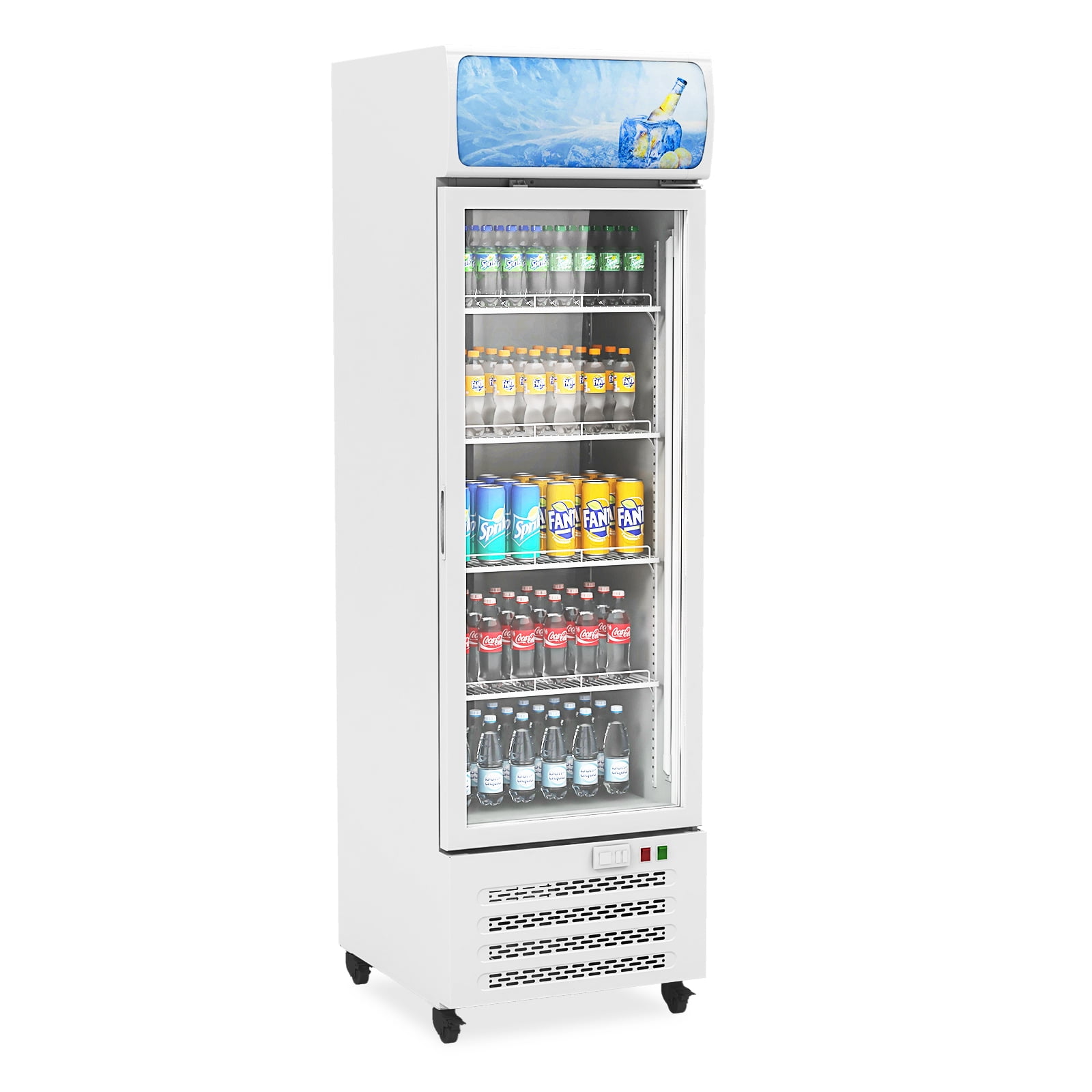 Commercial Beverage Refrigerator, 22 Inch 11.3 Cu. Ft. Drink Fridge, Display Refrigerator with Glass Door, Commercial Display Fridge with 4 Adjustable Shelves, for Shops, Restaurants, Bars