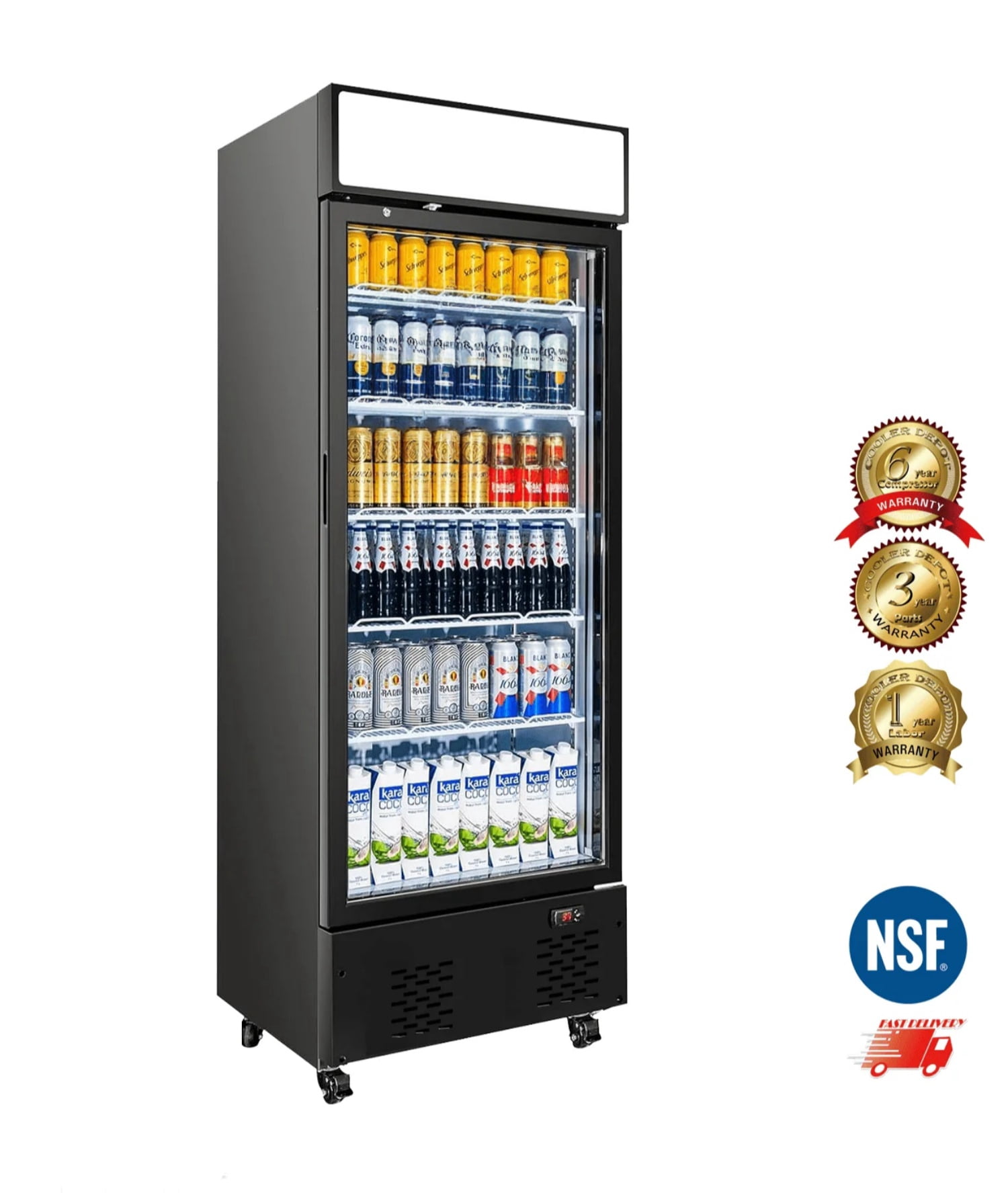 Commercial Beverage Refrigerator 24 inch 15.8 Cu.ft. with Glass Door Display Merchandiser Fridge,Stainless Steel, nsf certified