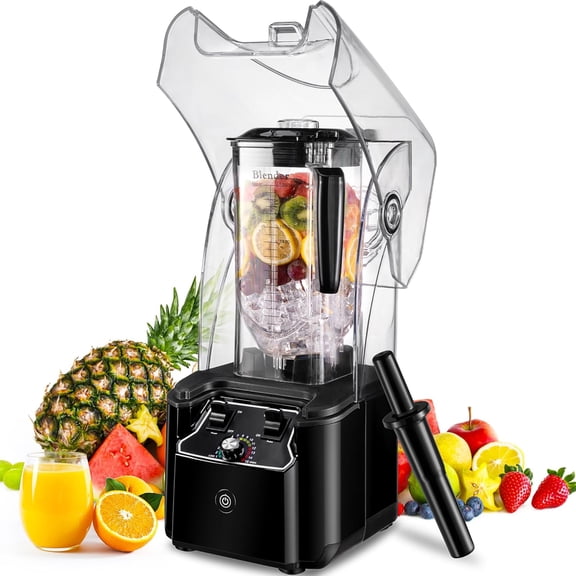 Commercial Blender for Smoothies 2200W With Soundproof Cover 2200 ML 15 Speeds 6-leaves Stainless Steel Blade Heavy Duty Blender for Restaurant Smoothie Ice Crush Shakes 9.5"D x 9"W x 19.7"H
