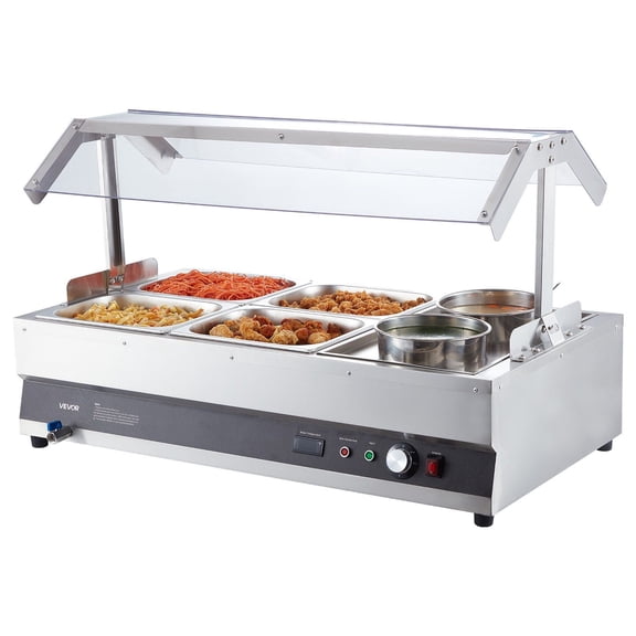 Commercial Buffet Soup Station with Cover - 2 Pots & 4 Rectangular Warming Pans, Adjustable Heat