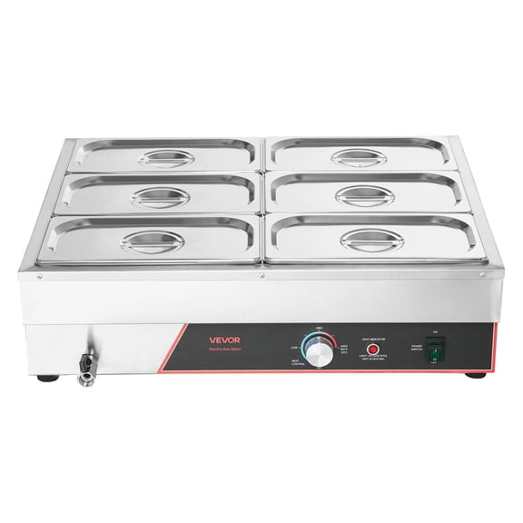 Commercial Buffet Warmer, 1500W Electric Bain Marie with 6 Stainless Steel Pans & Lids, Fast-Heating Food Warmer for Catering, Restaurants, and Events