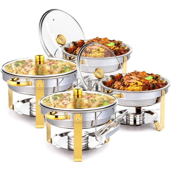 Commercial Buffet Warmer Set - NSF Certified 304 Stainless Steel Rolling Chafing Dish, 2/4/6/8 Piece Countertop System with Food Trays, Water Trays & Fuel Container, only for cooking