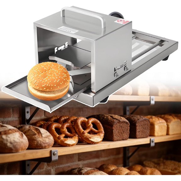 Commercial Burger Buns Slicer Cutter Machine - Manual Stainless Steel Bagel Slicers With 4 Cutting Height Available,Push Pull Hamburger/Bread Portioning Machine,Tray Size 12 * 15cm