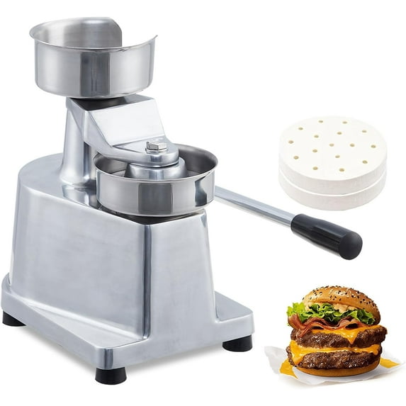 Commercial Burger Patty Maker,4/5/6inch Hamburger Beef Patty Maker,Heavy Duty Burger Press Machine,Kitchen Meat Forming Processor with 1.4" Deep Tray,500 Pcs Patty Papers for Beef Pork Chicken Pat