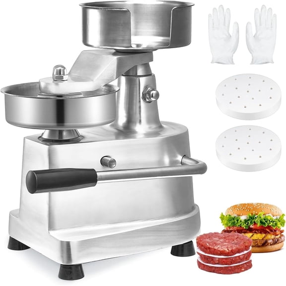 Commercial Burger Patty Press Machine, 4-Inch Stainless Hamburger Former with 1000 Patty Papers for Kitchen and Restaurant Prep