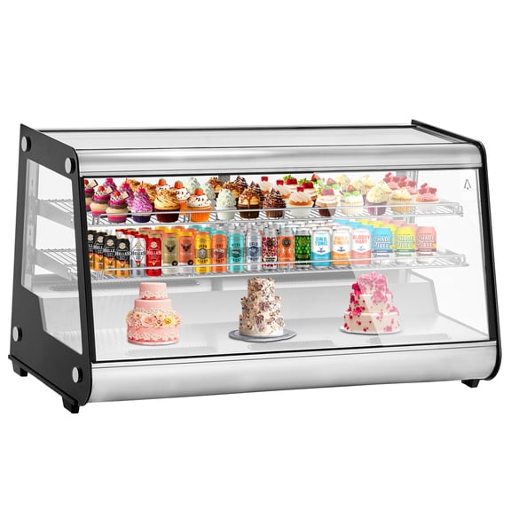 Commercial Cake Display Refrigerator, 8.1 Cu.ft Single-Door Merchandiser Cooler with LED Lighting, Double-Layered Glass Display Case, Countertop Display Refrigerator for Bakery, Pastry, Black