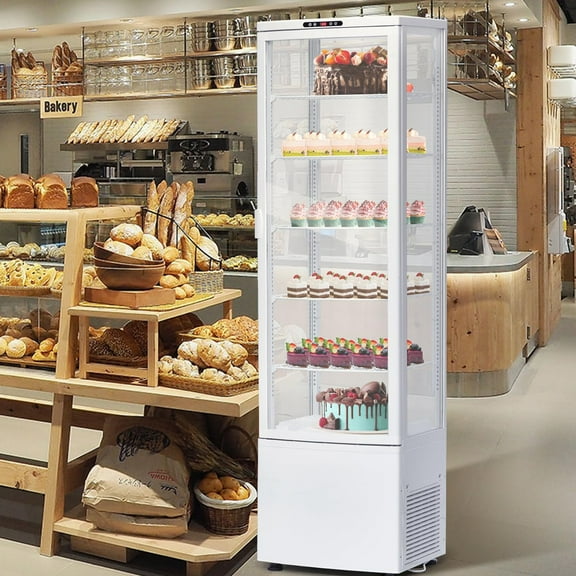 Commercial Cake Display Refrigerator, 9.8 Cu.FT Single-Door Merchandiser with Interior LED Lighting, Double-Layered Glass, Countertop/Floor Refrigerator, 110v