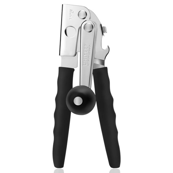 Commercial Can Opener, Hand Crank Can Opener Manual Heavy Duty with Comfortable Extra-long Handles, Oversized Knob, Large Handheld Can Open Easy for Big Cans, Black
