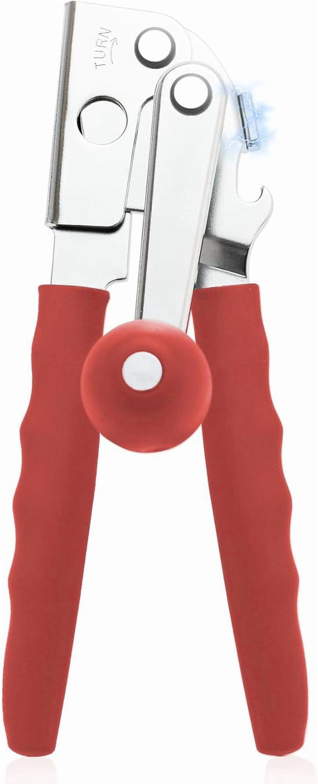 Commercial Can Opener, Hand Crank Manual Heavy Duty with Extra-long Handles, Oversized Knob, Large Handheld Open Easy for Big Cans, Red