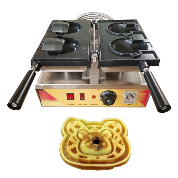 Commercial Cartoon Waffle Maker Bear Shape Taiyaki Making Machine with Adjustable Temperature&Timer 110V