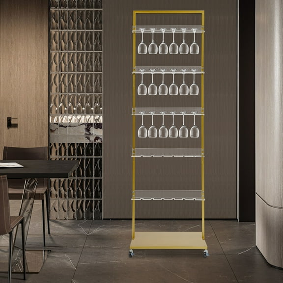 Commercial Champagne Display Stand, 30-Glass Stemware Rack with Universal Wheels, 74.41in Height Gold Iron for Event Venue Restaurant