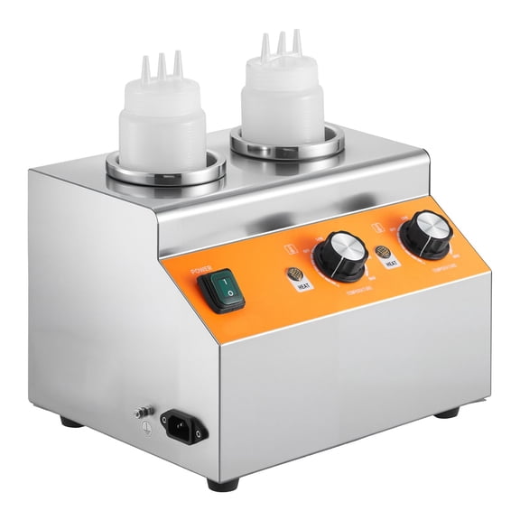 Commercial Cheese Warmer with Dual Bottles - Adjustable Temperature 86-185F for Nacho Cheese, Hot Fudge&Caramel Dispenser