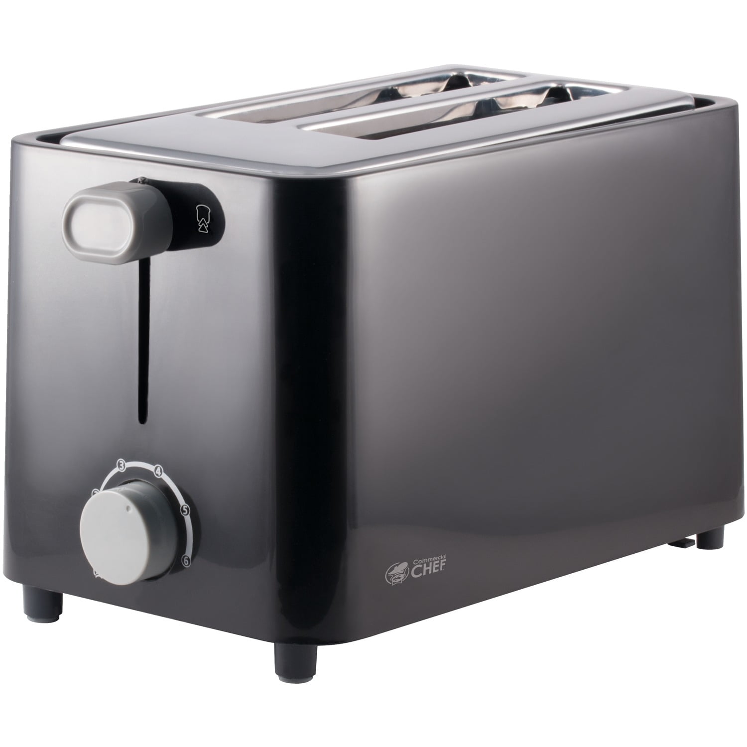 Compact Black Stainless Steel 2-Slice Toaster with Wide Slots
