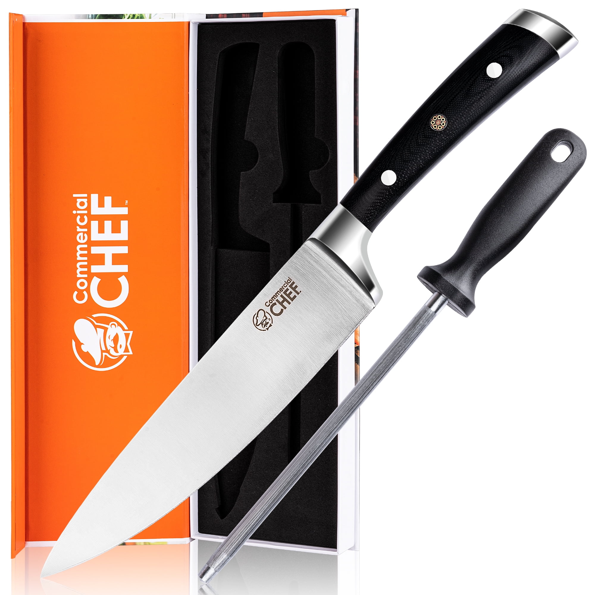 Rada Oak Block 7pc S58 Kitchen Knives, Silver USA made L/R use Parings,  Tomato+