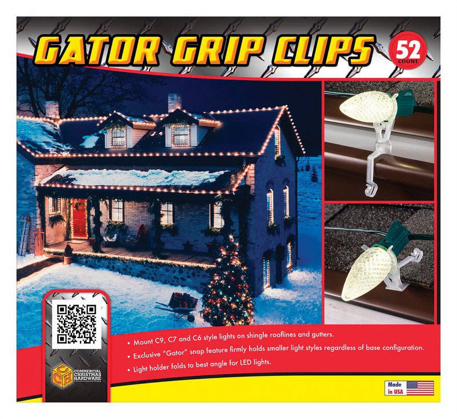 Commercial Christmas Hardware 2411161402 Gator Grip Holiday Light Clips, 52-Ct.