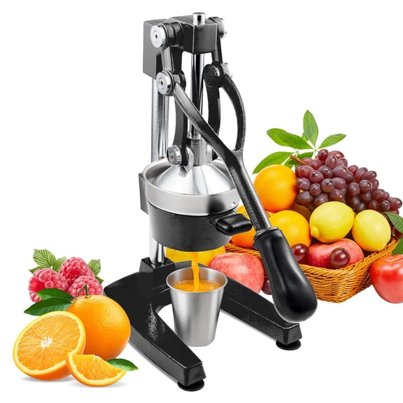 Commercial Citrus Juicer Manual Press for Lemon Orange Pomegranate, Heavy Duty Cast Iron Fruit Juice Extractor with Stainless Steel Cone, Black