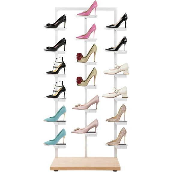 Commercial Clothing Store Shoe Display Rack Free Standing Shoe Rack Metal Shoe Display Shelf Retail Boutique Shoe Display Stand Modern Sneaker Basketball Shoes Rack (White)