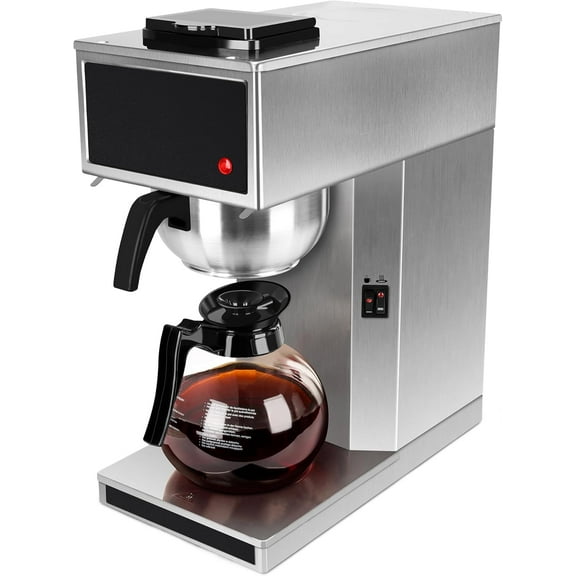 Commercial Coffee Maker 12-Cup with Dual Warmers, Pourover Stainless Steel Brewer Machine-120V, Compact Drip for Office, Church, Break Room, Event Use