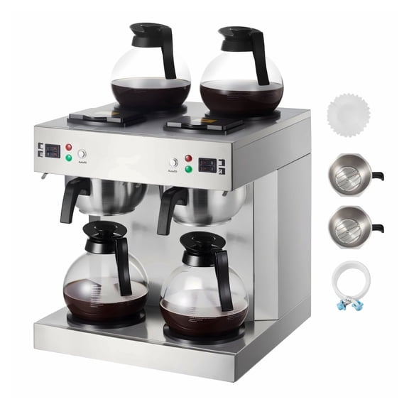 Commercial Coffee Maker 24 Cup, Dual Head Brewer with 4 Carafes