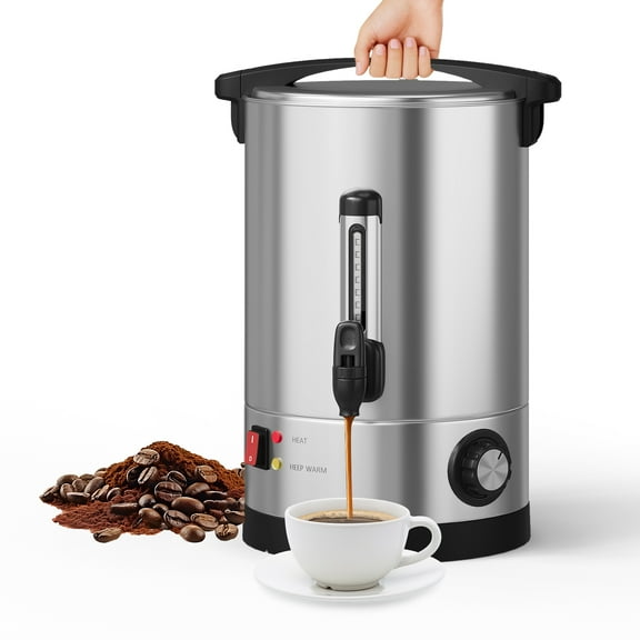 Commercial Coffee Urn 10L, Stainless Steel Double Wall Percolator, Hot Beverage Dispenser with Cool-Touch Handles & Dripless Faucet, Auto Temperature Control for Catering Events Parties Weddings