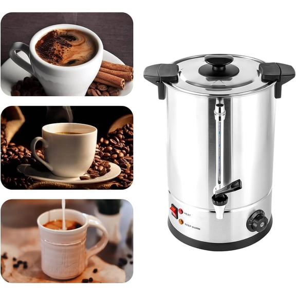 Commercial Coffee Urn, 304 Stainless Steel Coffee Maker 1000W, Adjustable Thermostat 86-230F/30-110C, Auto Keep-Warm Anti-Dry Burn (110V)