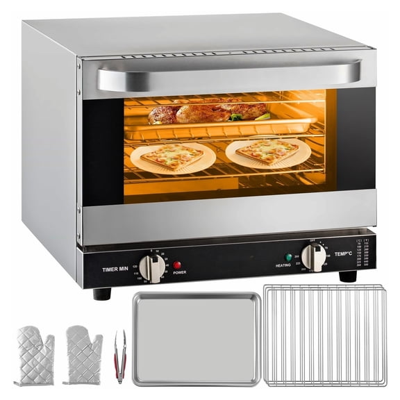 Commercial Convection Oven, 21L/19Qt, Quarter-Size Conventional Oven Countertop, 1440W 3-Tier Toaster with Front Glass Door, Electric Baking Oven with Trays Wire Racks Clip Gloves, 120V, ETL Lis