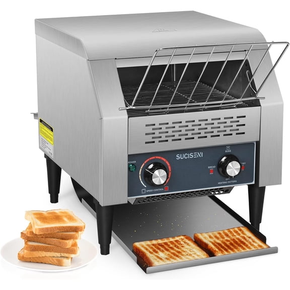 Commercial Conveyor Toaster 300 Slices/Hour Heavy Duty Industrial Toasters 1.9KW Electric Stainless Steel Toaster with 7-speed Adjustments for Croissants, Bun, Bagel, Bread, Restaurant Bakery Buffet