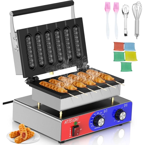 Commercial Corn Dog Maker w/Non-stick Baking Pans 550 Temperature and Timer 1550W Corndog Maker Machine for Double Baking 110V Waffle Stick Maker Machine for Hotel
